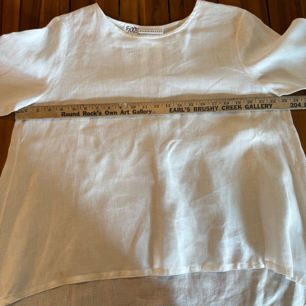 Bryn Walker Linen Round Neck Ruffle 3/4 Bell Sleeve Tunic Top‎ White M 12/14 - Picture 13 of 15